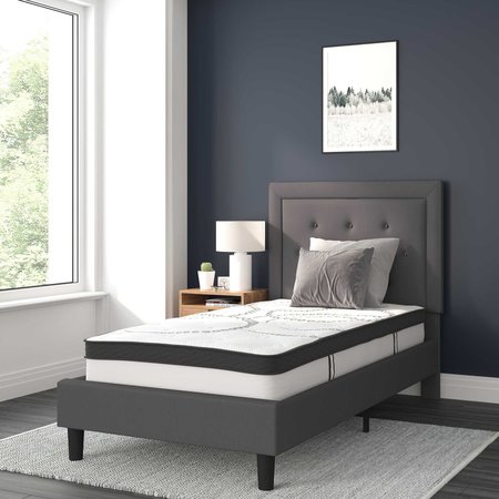 FLASH FURNITURE Twin Size Dk Gray Fabric Platform Bed w/ Mattress SL-BM10-29-GG